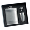 6 Oz. Silver Rimmed Stainless Steel Flask w/ Funnel & 2-Shooter in Box